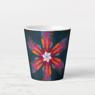 Floral Mandala Flowers Orange Red Blue Abstract Latte Mug