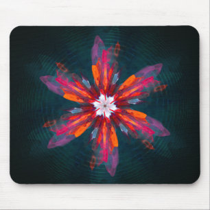 Floral Mandala Flowers Orange Red Blue Abstract Mouse Mat