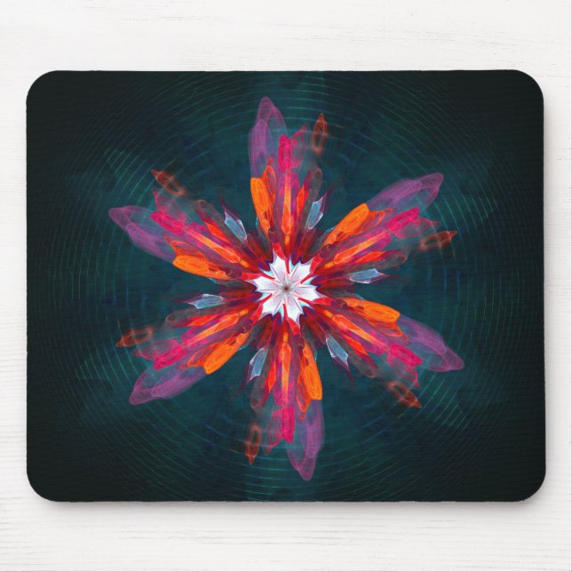 Floral Mandala Flowers Orange Red Blue Abstract Mouse Mat (Front)