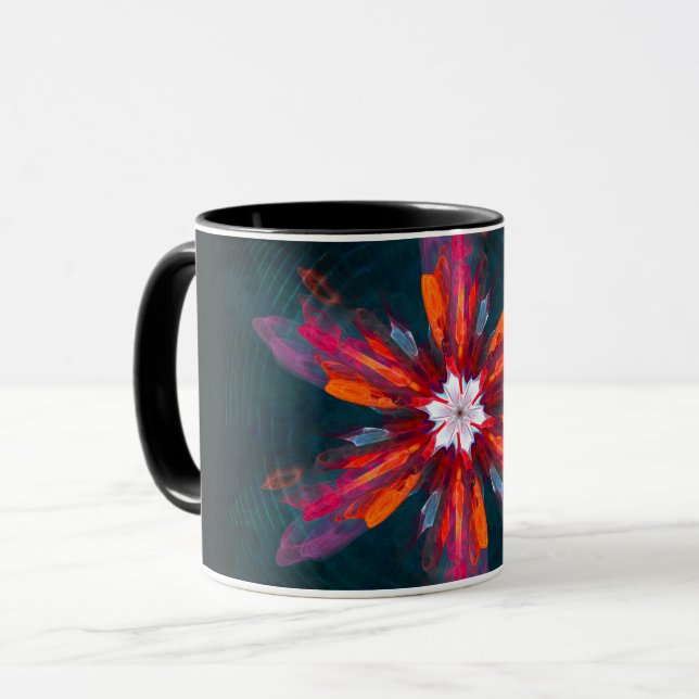 Floral Mandala Flowers Orange Red Blue Abstract Mug (Front Left)