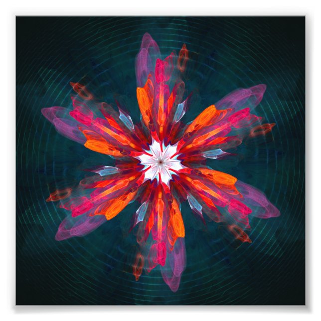 Floral Mandala Flowers Orange Red Blue Abstract Photo Print (Front)