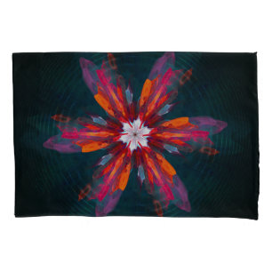 Floral Mandala Flowers Orange Red Blue Abstract Pillowcase