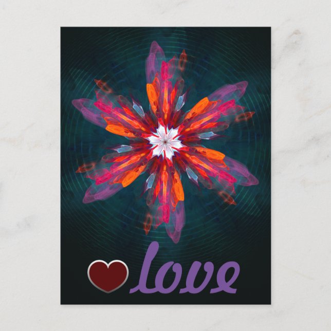 Floral Mandala Flowers Orange Red Blue Abstract Postcard (Front)