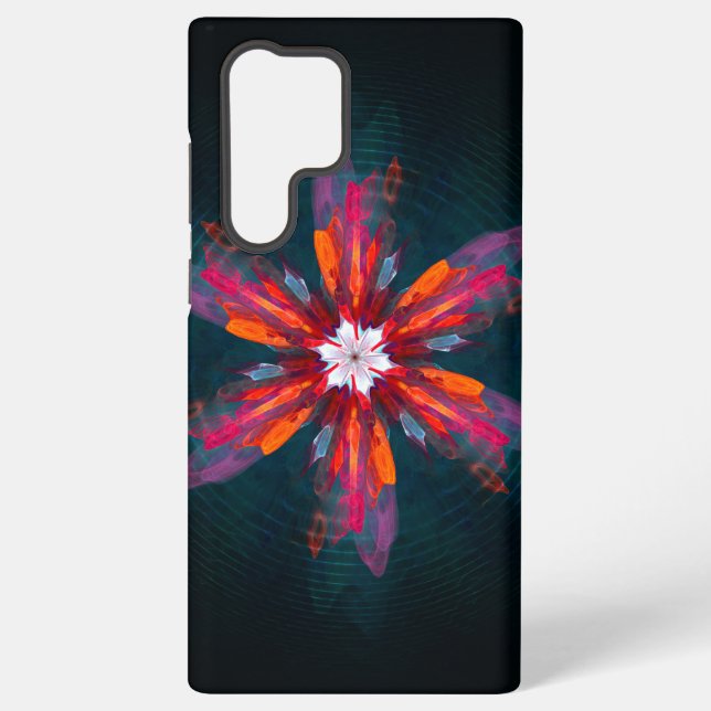 Floral Mandala Flowers Orange Red Blue Abstract Samsung Galaxy S22 Ultra Case (Back)