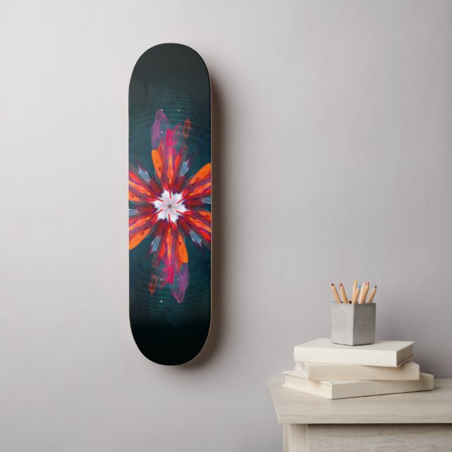 Floral Mandala Flowers Orange Red Blue Abstract Skateboard (Wall Art)