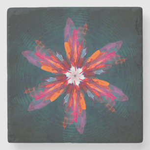 Floral Mandala Flowers Orange Red Blue Abstract Stone Coaster