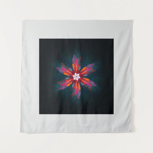 Floral Mandala Flowers Orange Red Blue Abstract Tapestry (Front)