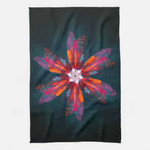 Floral Mandala Flowers Orange Red Blue Abstract Tea Towel