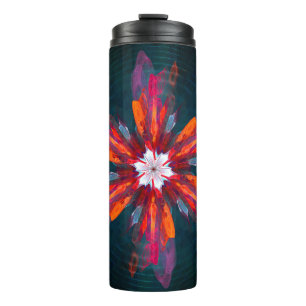 Floral Mandala Flowers Orange Red Blue Abstract Thermal Tumbler