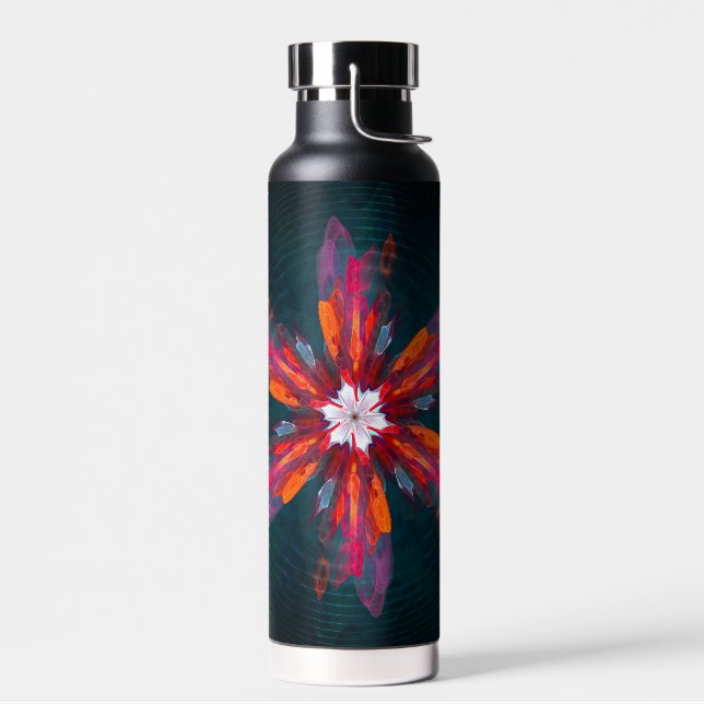 Floral Mandala Flowers Orange Red Blue Abstract Water Bottle (Left)