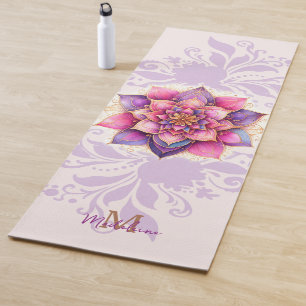 Floral Mandala Gold Purple Elegant Name Monogram Yoga Mat