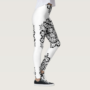 Floral Mandala In Black & White Leggings