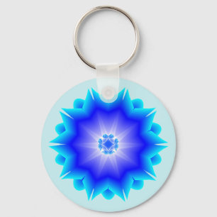 Floral Mandala light and dark blue theme Key Ring