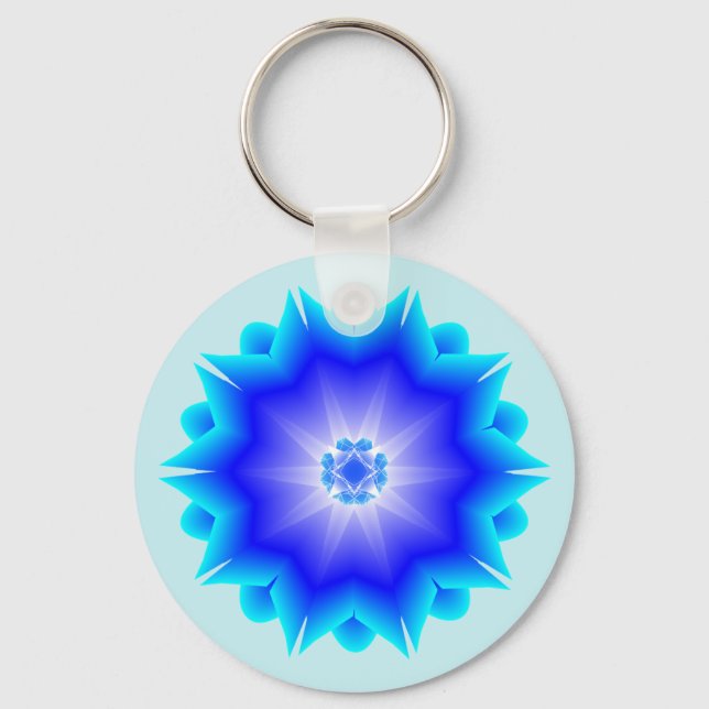 Floral Mandala light and dark blue theme Key Ring (Front)