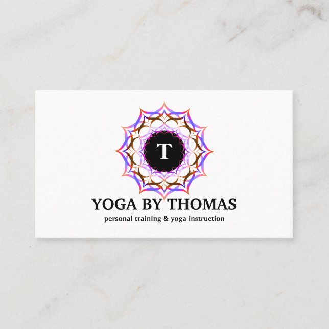 Floral Mandala Logo Monogram Yoga Instructor Business Card (Front)