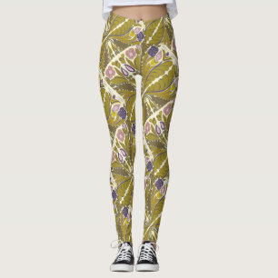 Floral Mandala, muted olive pink and purple Leggings