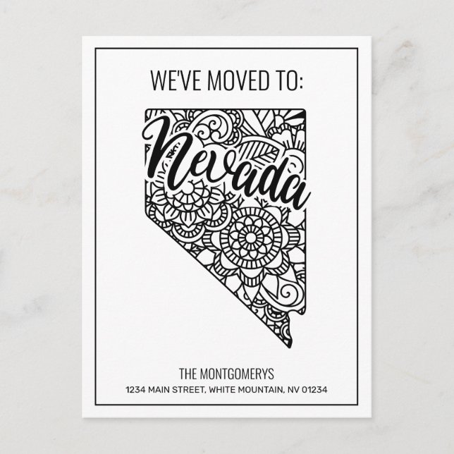 Floral Mandala Nevada State Moving Announcement Postcard (Front)