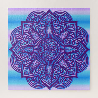 Floral Mandala Peace Colourful Purple Aqua Blue Jigsaw Puzzle