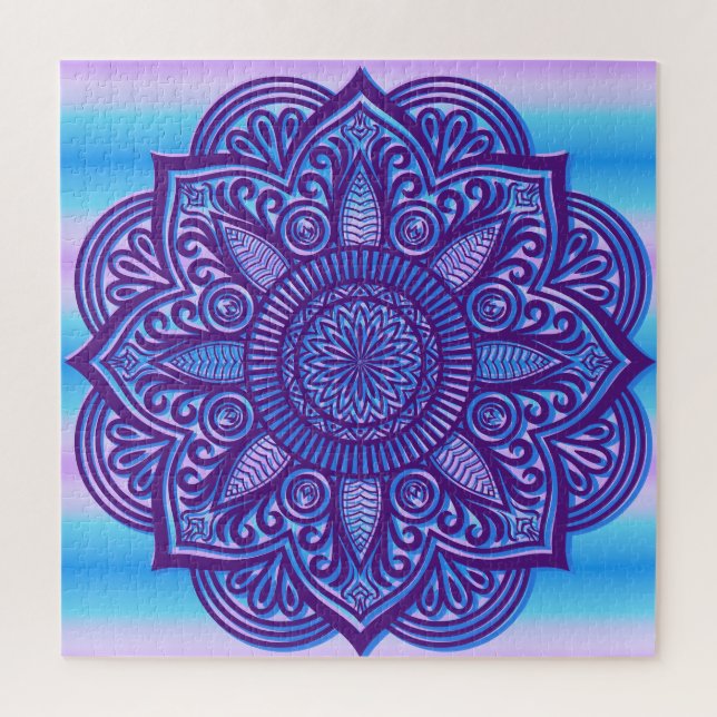Floral Mandala Peace Colourful Purple Aqua Blue Jigsaw Puzzle (Vertical)