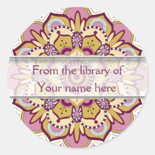 Floral Mandala Personalised Bookplates Classic Round Sticker