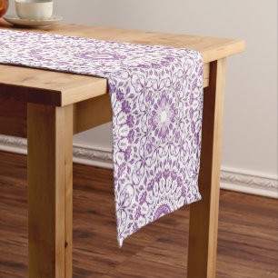 Floral  Mandala Purple White Geometric Pattern Short Table Runner