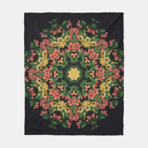 Floral mandala: red, yellow vintage. fleece blanket