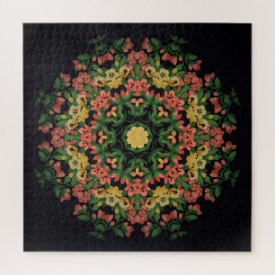 Floral mandala: red, yellow vintage. jigsaw puzzle