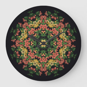 Floral mandala: red, yellow vintage. large clock