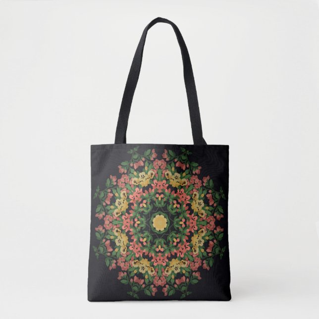 Floral mandala: red, yellow vintage. tote bag (Front)