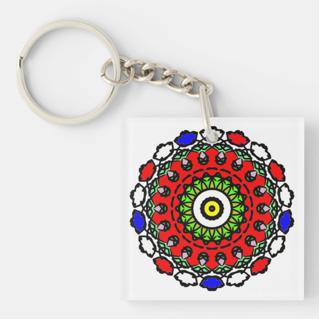 Floral Mandala Seamless Pattern Key Ring (Front)