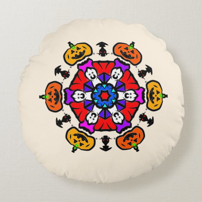 Floral Mandala Seamless Pattern Round Cushion (Front)