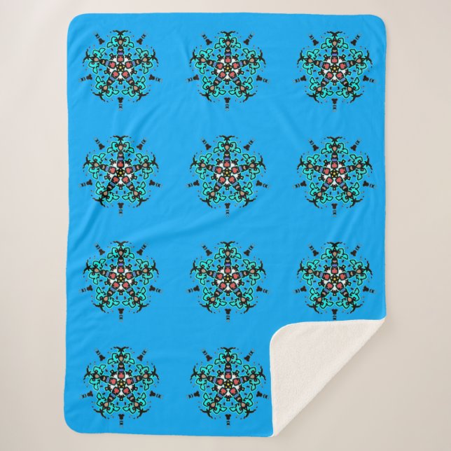 Floral Mandala Seamless Pattern Sherpa Blanket (Front)