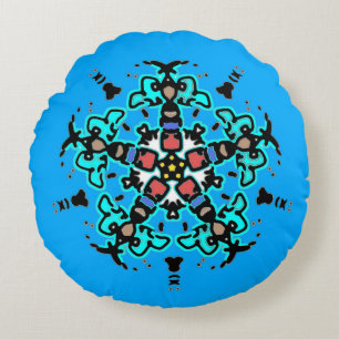 Floral Mandala Seamless Turquoise Round Cushion