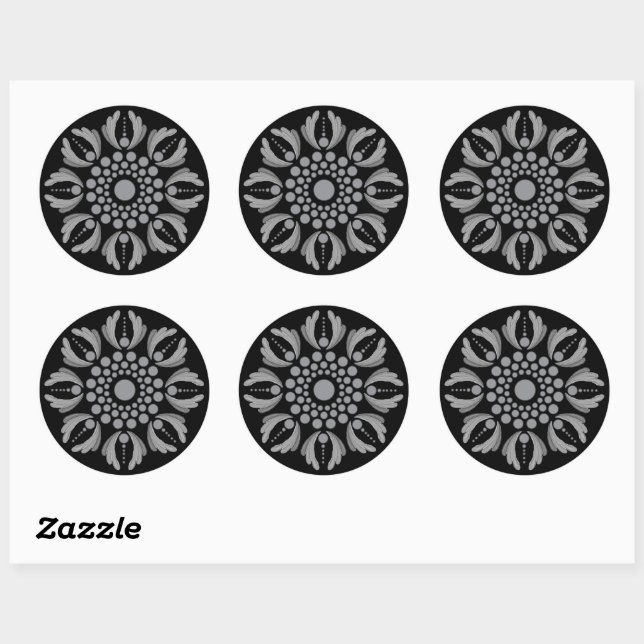 Floral Mandala Template Grey Scale Classic Round Sticker (Sheet)