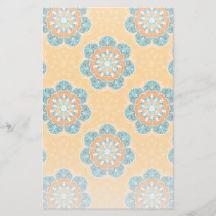 Floral Mandala Tile in Orange & Teal Stationery