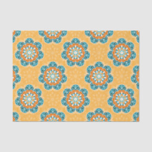 Floral Mandala Tile in Orange & Teal Tissue Paper