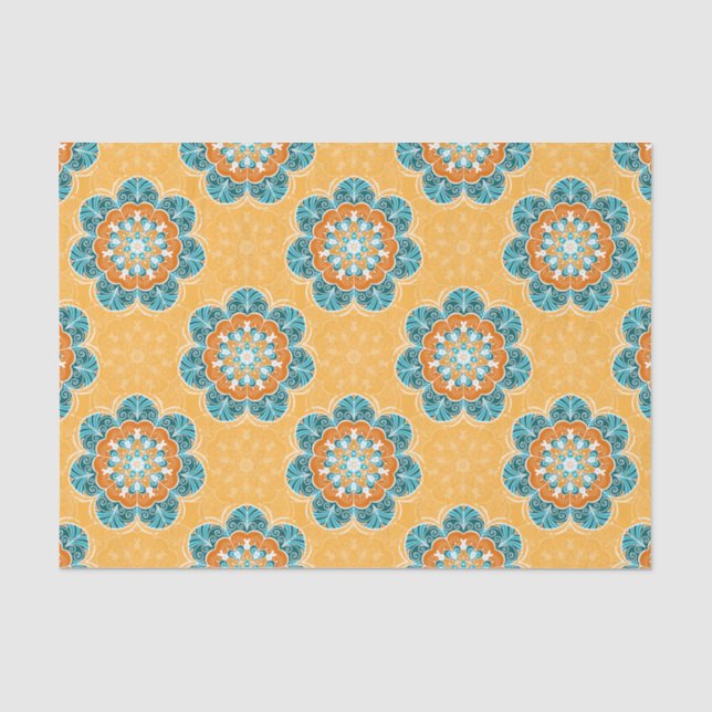 Floral Mandala Tile in Orange & Teal Tissue Paper (Front)