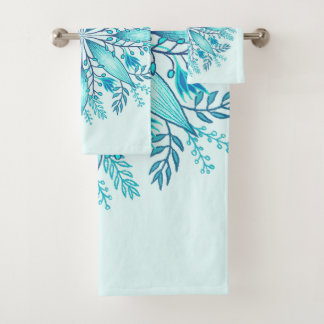 Floral Mandala - Turquoise Blue Boho Snowflake Bath Towel Set