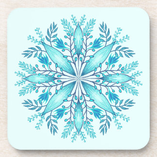 Floral Mandala - Turquoise Blue Boho Snowflake Coaster
