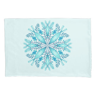 Floral Mandala - Turquoise Blue Boho Snowflake Pillowcase