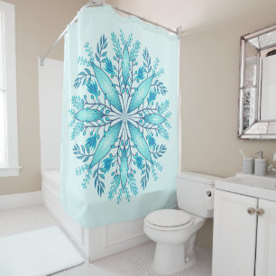 Floral Mandala - Turquoise Blue Boho Snowflake Shower Curtain