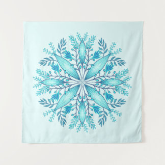 Floral Mandala - Turquoise Blue Boho Snowflake Tapestry