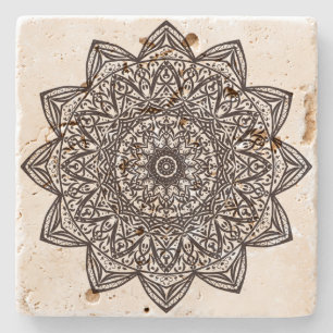 Floral Mandela Minimalist Black Silhouette Art Stone Coaster