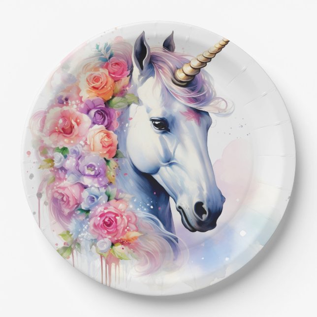 Floral Mane Unicorn/Horse Paper Plate (Front)
