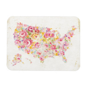 Floral Map Of The USA Magnet