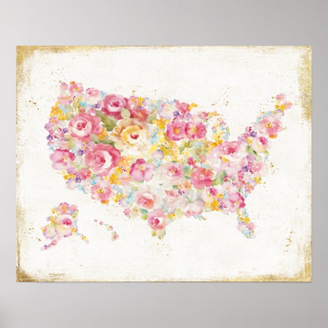 Floral Map Of The USA Poster (Front)