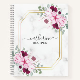 Floral Marble Blank own Cookbook Recipe To Write Notebook