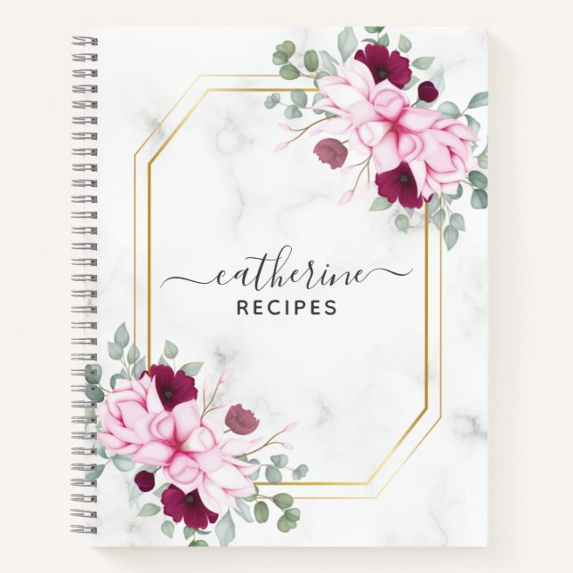 Floral Marble Blank own Cookbook Recipe To Write Notebook (Front)