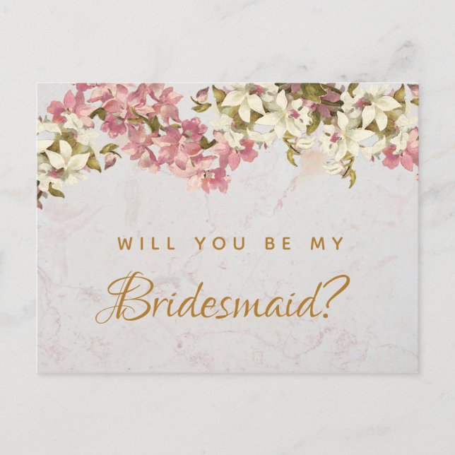 Floral Marble Orchids Bridesmaid Postcard (Front)