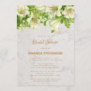 Floral Marble White Lilies Bridal Shower Invitation